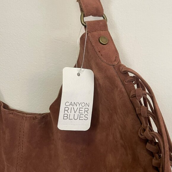 Brown Faux Suede Hobo Boho Fringe Large Bag Adjustable straps - Picture 2 of 5